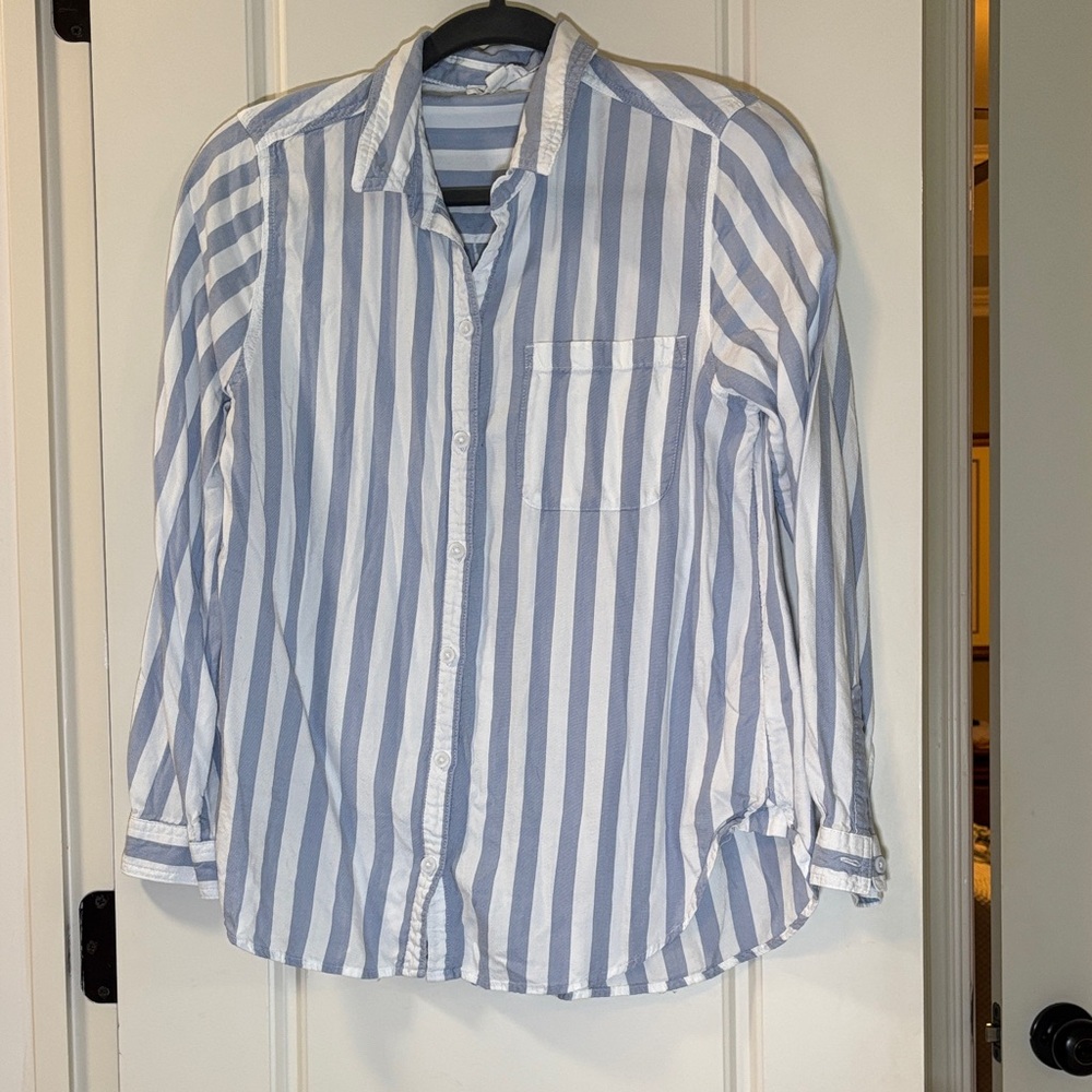 Stylish Blue and White Striped Button Down Shirt